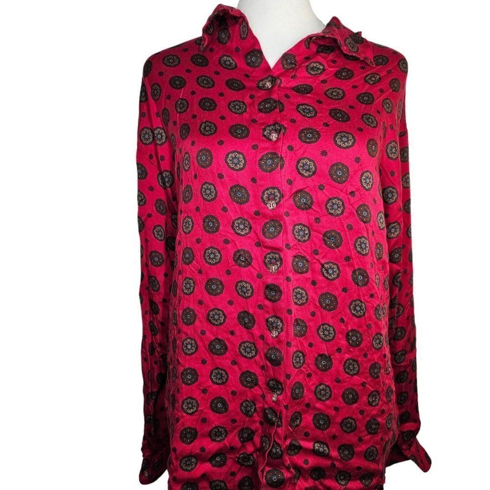 Vintage 80s JG Hook Button Up Blouse Shirt Womens Size L Red Rayon Paisley